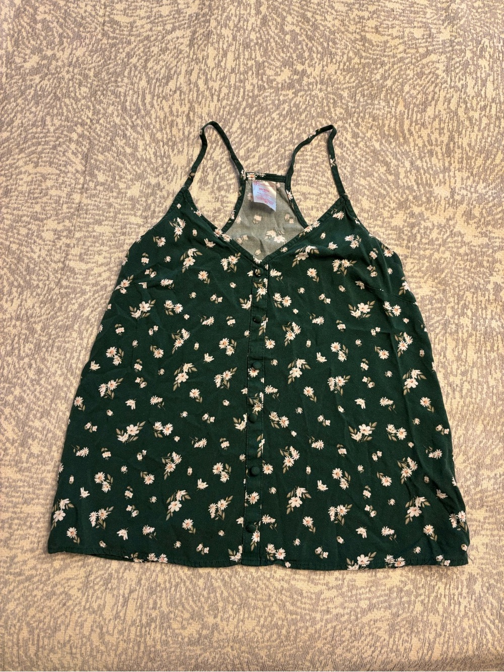 No Boundaries Dark Green Floral Button-Front Cami